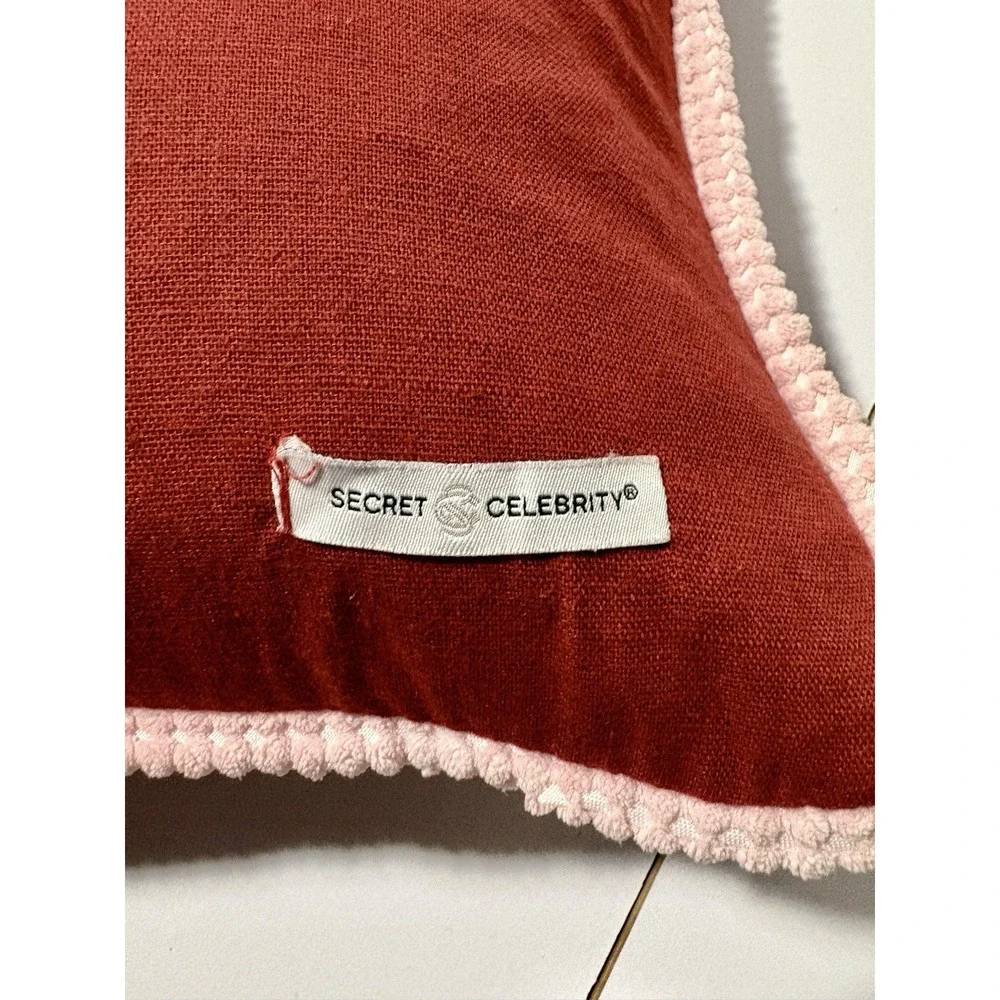 Secret Celebrity Christmas Tree Reindeers Red White Embroidered 14x32 Pillow